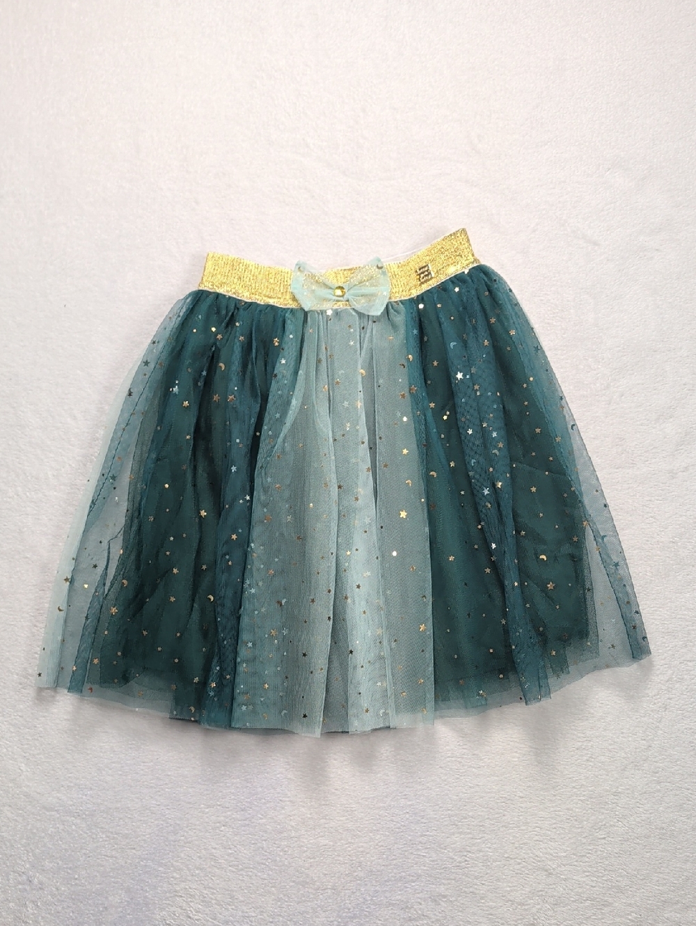 Deux Par Deux Girls Size 10 Green Tulle Skirt | Shimmer Bow Gold Accent